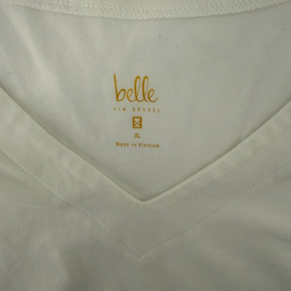 Belle Kim Gravel V Neck 3/4 Sleeve White Top Women's Size XL Cotton Modal Casual - Picture 3 of 7